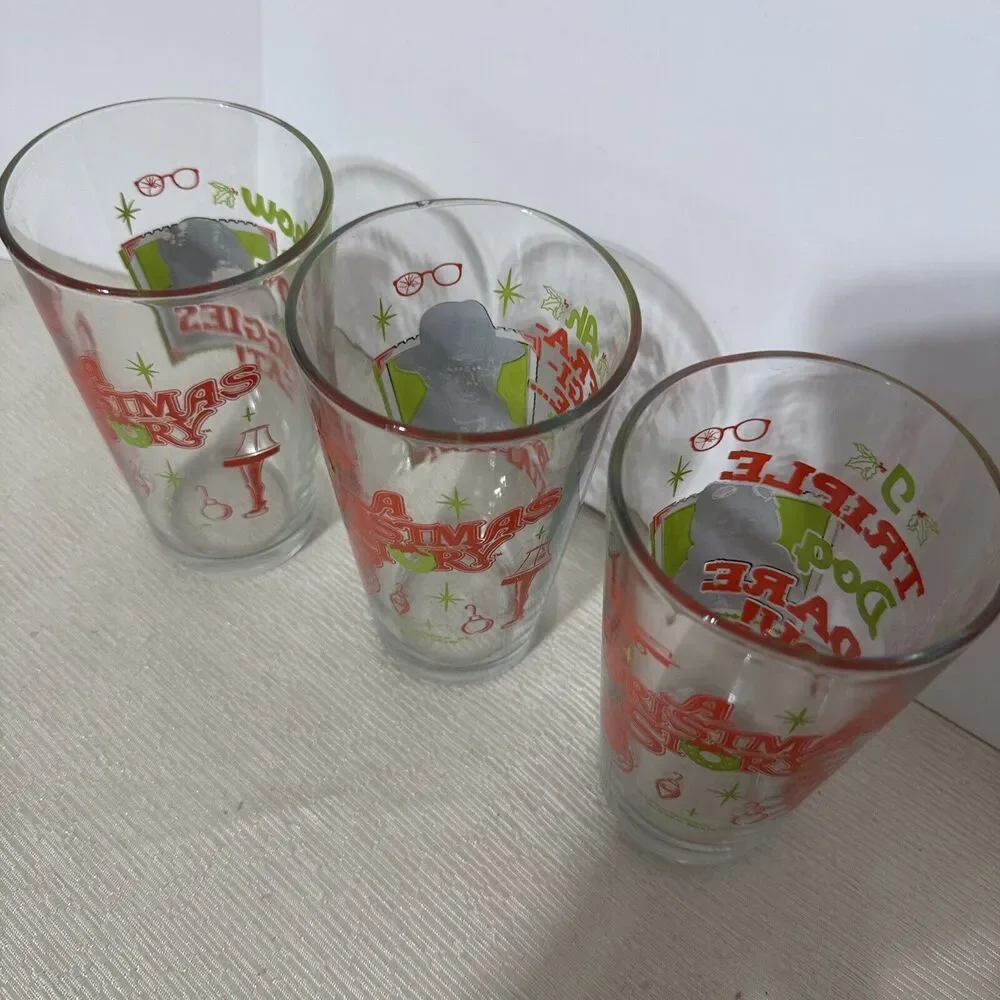 A Christmas Story Collectors Series lot of 3 Pint Drinking Glasses Movie Quotes